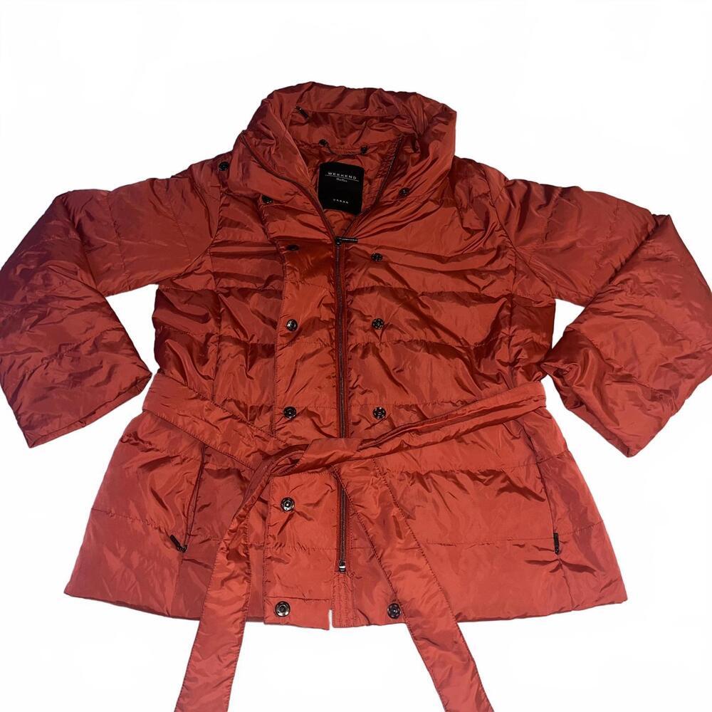 Weekend MaxMara Urban $650 Red Puffer Jacket with Belt Size Woman’s 12 Luxury